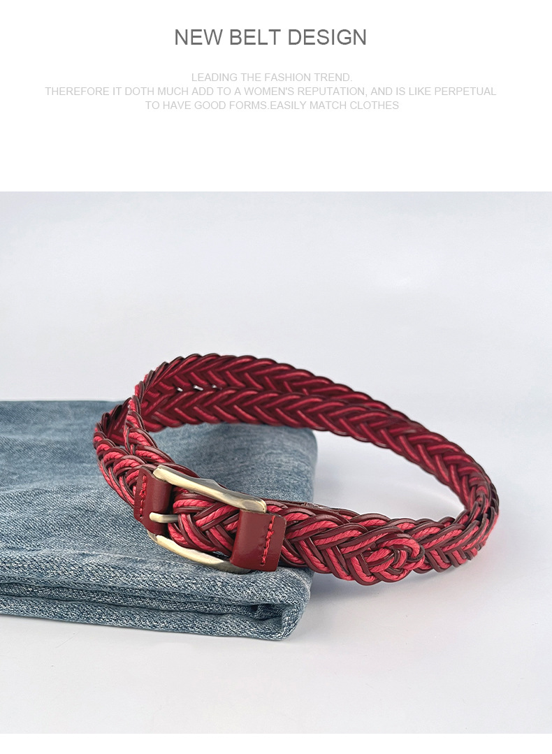 编织复古女士腰带配休闲裤连衣裙女式细款无孔女皮带广州跨境代发详情10