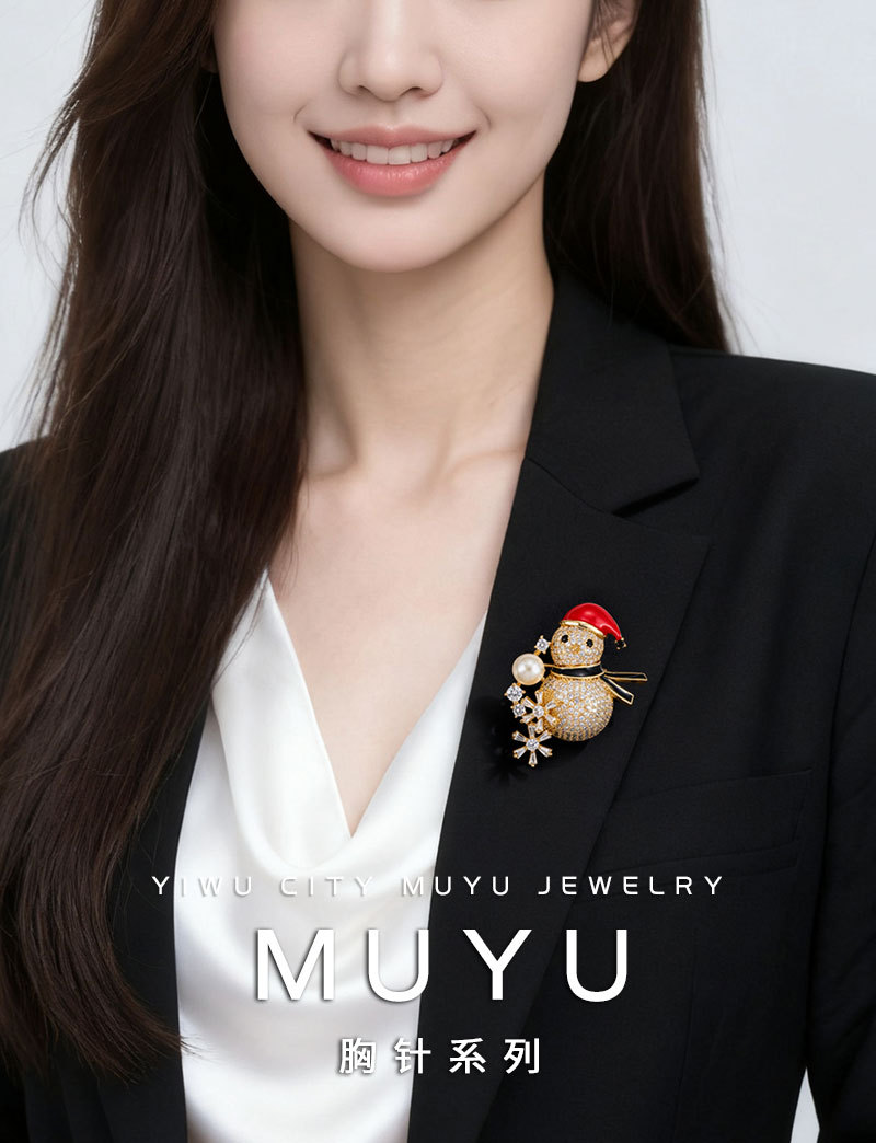 Christmas gift: A stylish and high-end three-dimensional zirconium-inlaid snowman brooch, a copper alloy zirconium-inlaid oil-drip pin, and other clothing accessories pic 3