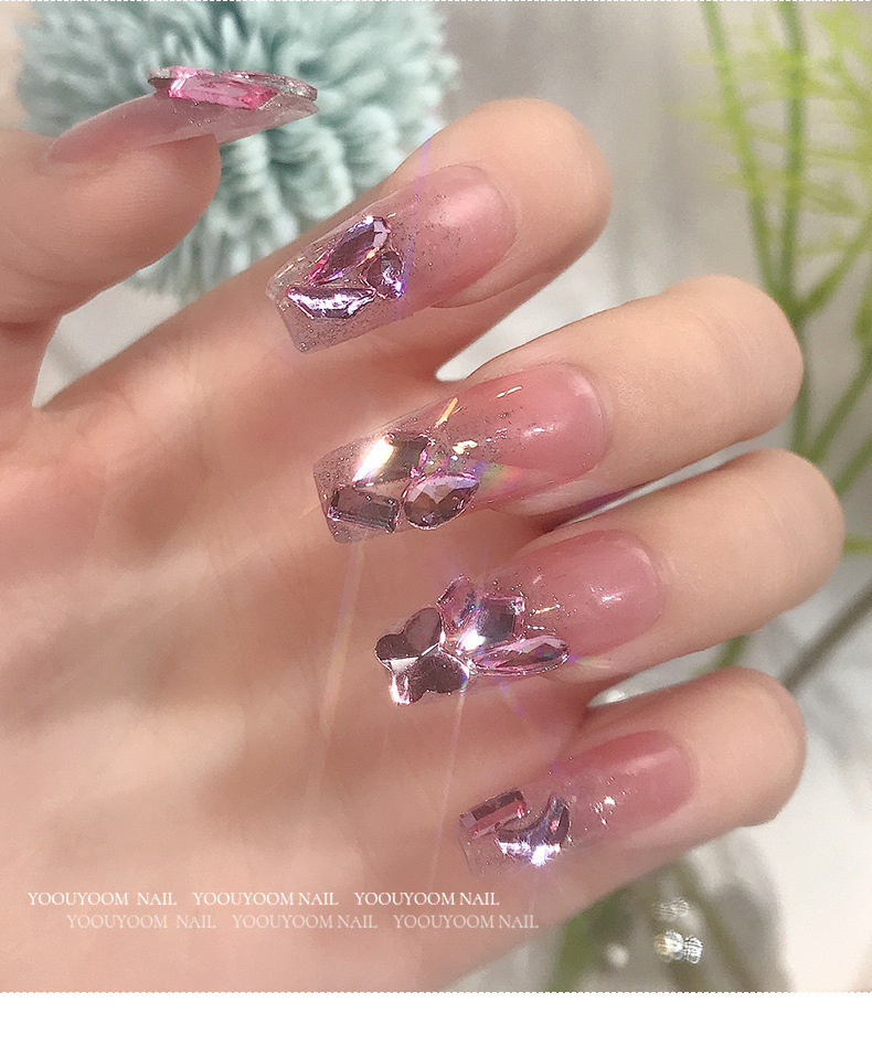 Wholesale of K9 nail art diamond accessories: Fairy light pink flat-bottomed irregular-shaped diamond, glass water diamond, Super shiny mini best-selling nail drill pic 9