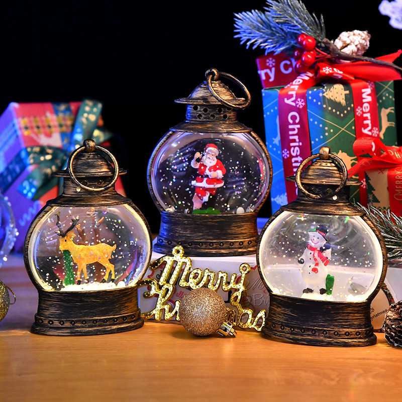 New Christmas decorations, water-filled oval small horse lanterns, interior handicrafts, table ornaments, hand-carried small oil lamps, Christmas atmosphere decoration pic 1