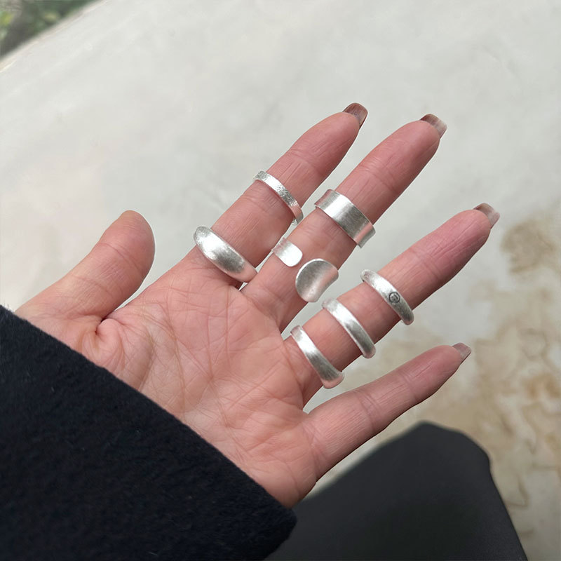 925 sterling silver ring with matte brushed finish, index finger ring opening design, bright silver versatile ring pic 2