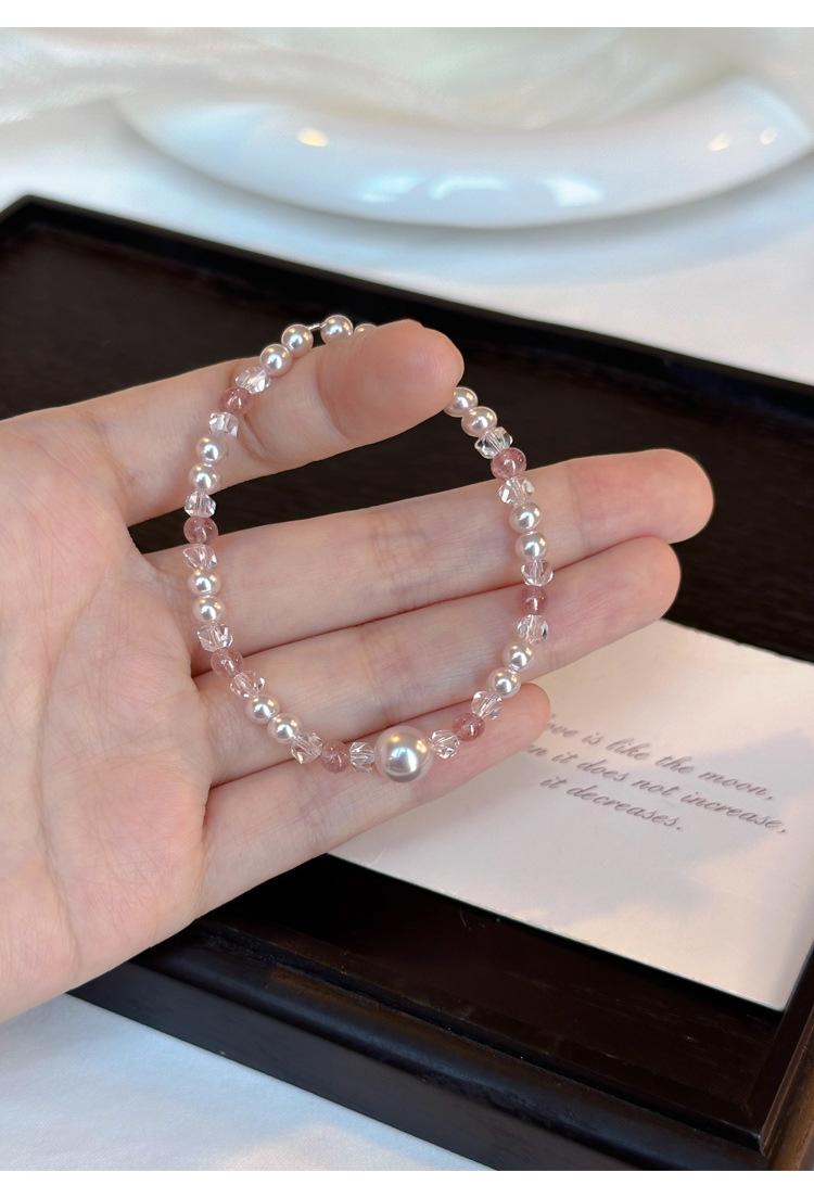 曼塔玫瑰草莓晶珍珠手链轻奢高级感手串女不掉色水晶串珠手饰批发详情8