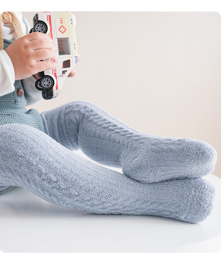 秋冬婴儿长筒袜加绒加厚纯色麻花纹宝宝过膝袜保暖高筒儿童袜子详情20