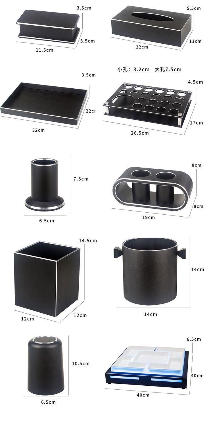 新派对太空铝黑银色KTV台面纸巾盒烟灰缸发光大果盘架话筒架全套详情3