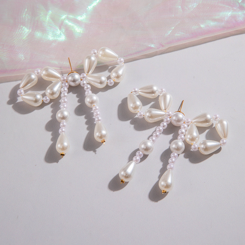 欧美跨境时尚镶钻大蝴蝶耳坠气质高级感桃心蝴蝶结仿珍珠耳饰女详情22