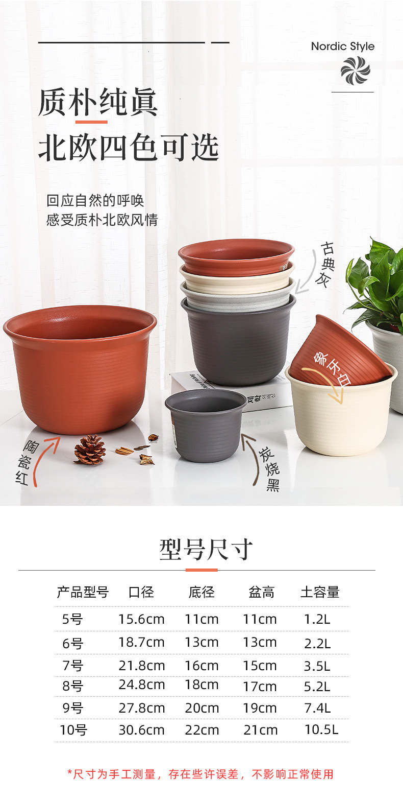 日式简约塑料花盆 圆形加厚花盆阳台绿植多肉塑料仿陶瓷园艺花盆详情3