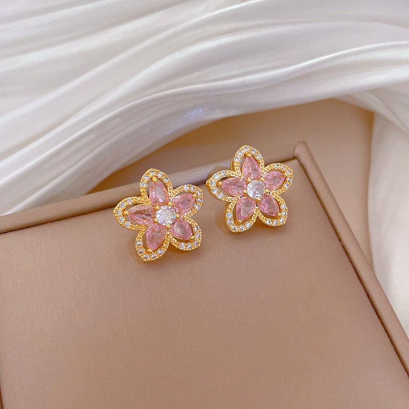 【钛钢】粉色五瓣花满钻轻奢气质华丽满钻项链女百搭锁骨链钛钢详情18