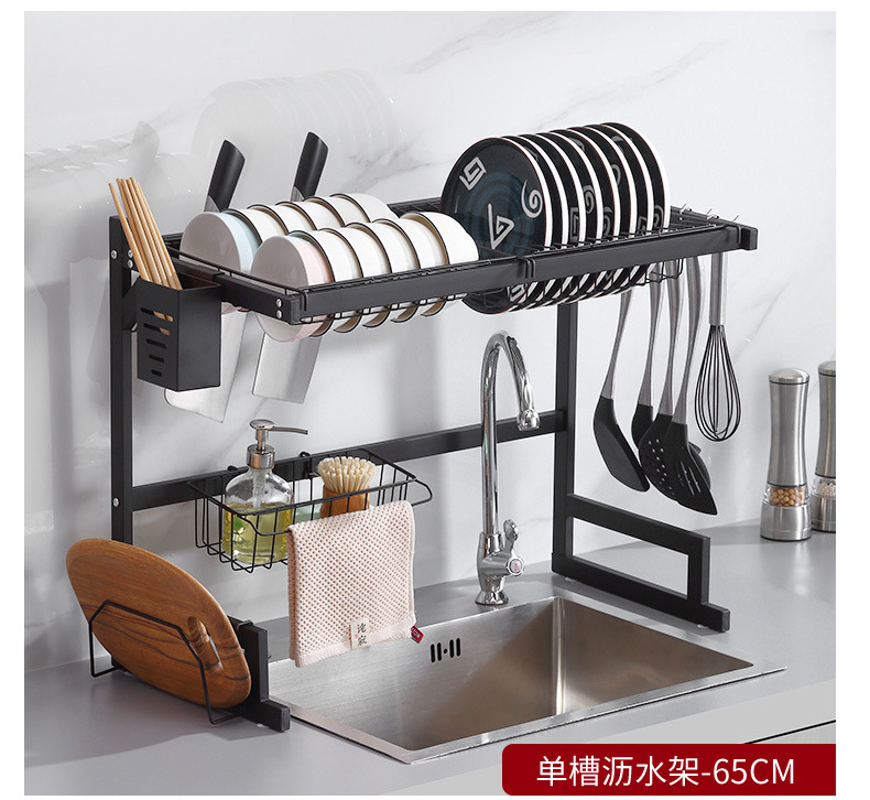 批发厨房不锈钢水槽置物架亚马逊洗手池台面刀叉碗筷多功能收纳架详情16