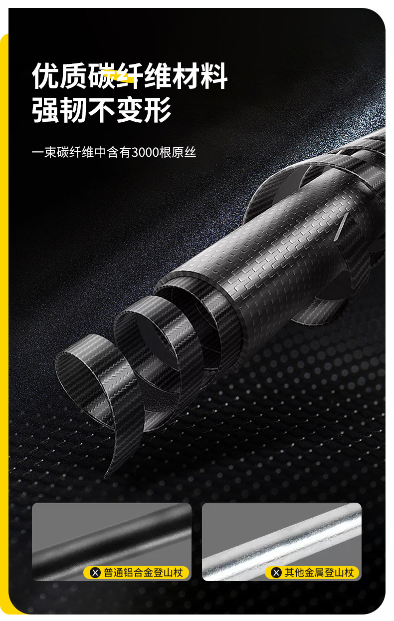 Customized carbon hiking poles, ultra-light, portable, multi-functional straight-handled alloy folding hiking and skiing poles, sports outdoor mountain camping products pic 3