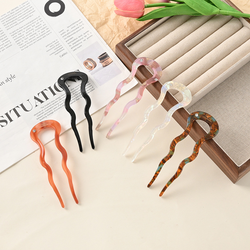 时尚简约u型发簪女高级感醋酸发簪 古风簪子丸子头盘发钗簪子头饰详情1