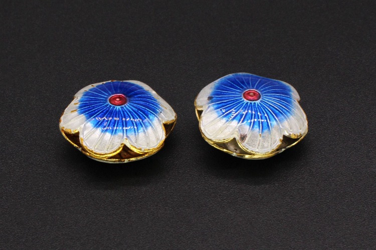 Traditional high-temperature enamel mechanism silver-blue ancient-style jewelry accessory, back cloud partition bead cloisonne 19mm large six-petal flower pic 10