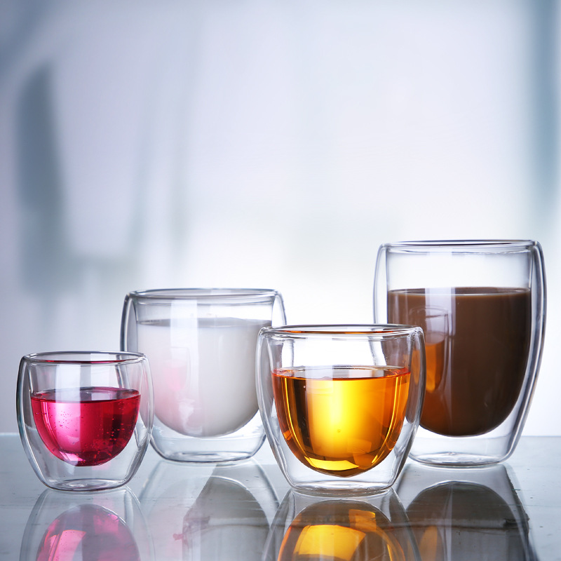 High borosilicate double-layer glass cups, household anti-scald and heat-insulating glass cups with handles, modern and simple egg-shaped coffee cups pic 14