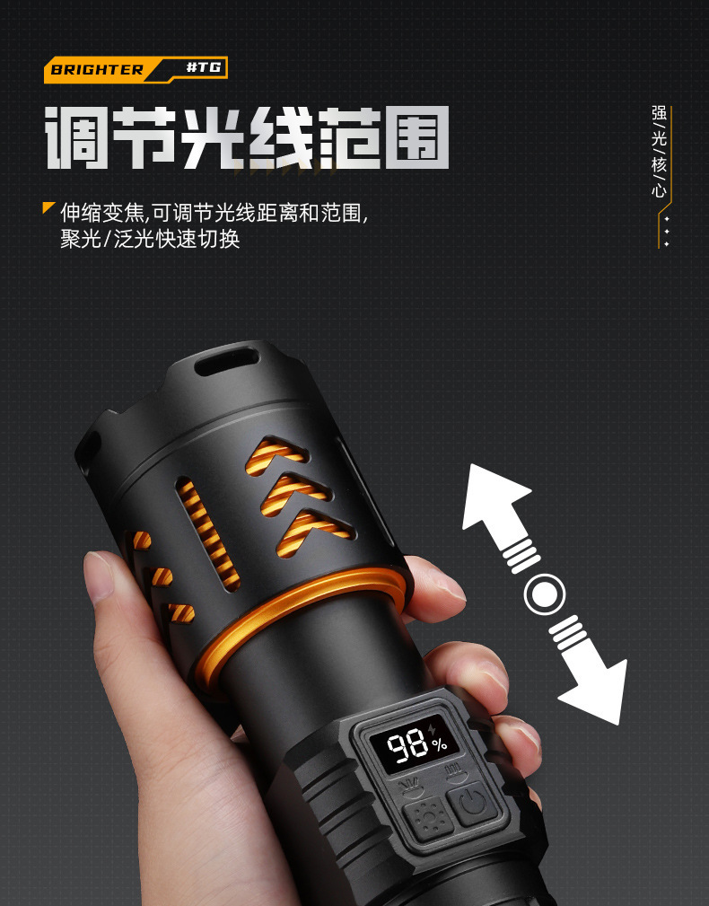 White laser flashlight, telescopic zoom, ultra-bright, long-lasting battery, electric display work light, strong light, outdoor lighting flashlight pic 13