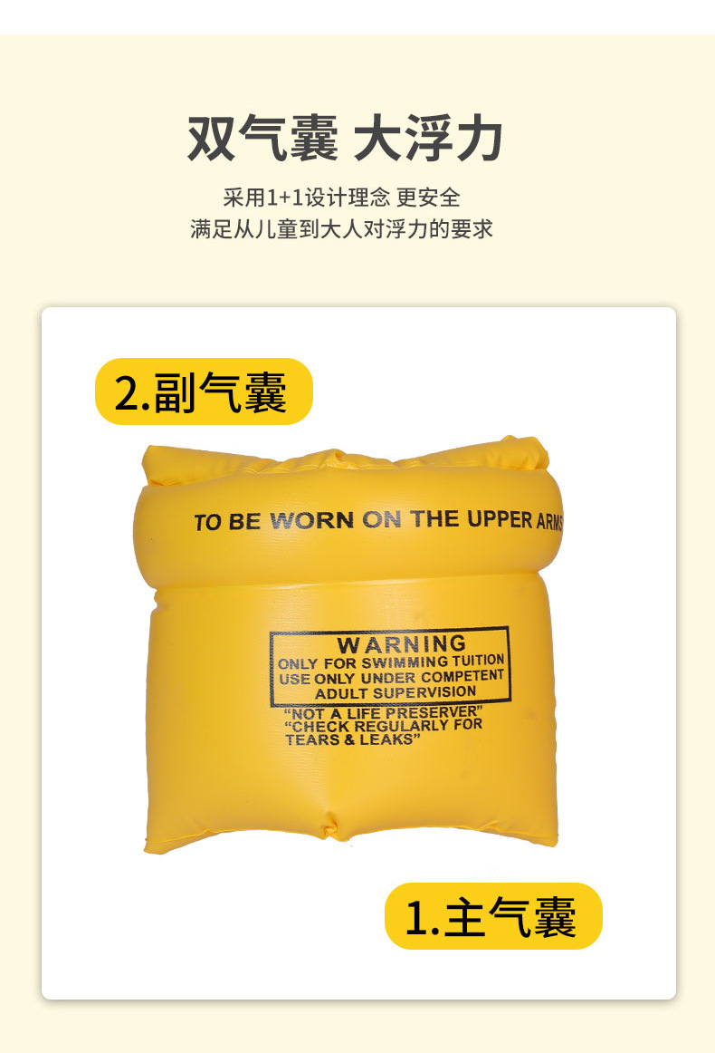 加厚成人充气黄圆浮水袖义乌批发游泳圈双气囊滚筒游泳手臂圈戏水详情11