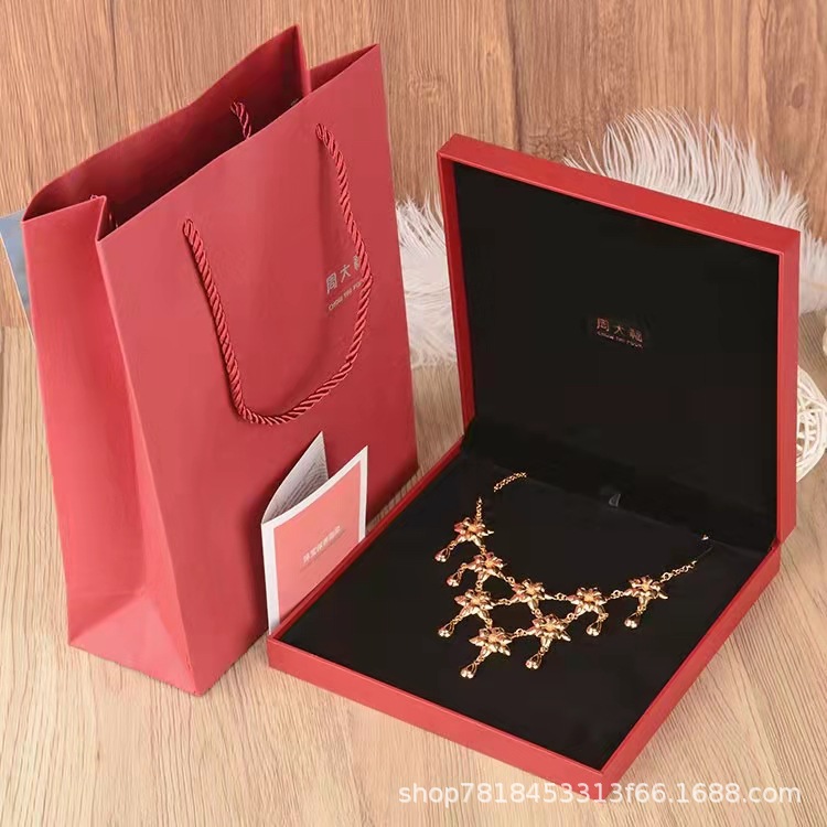 新款八角周大福首饰盒黄金对戒指项链盒子猪牌龙凤手镯手链包装盒详情4