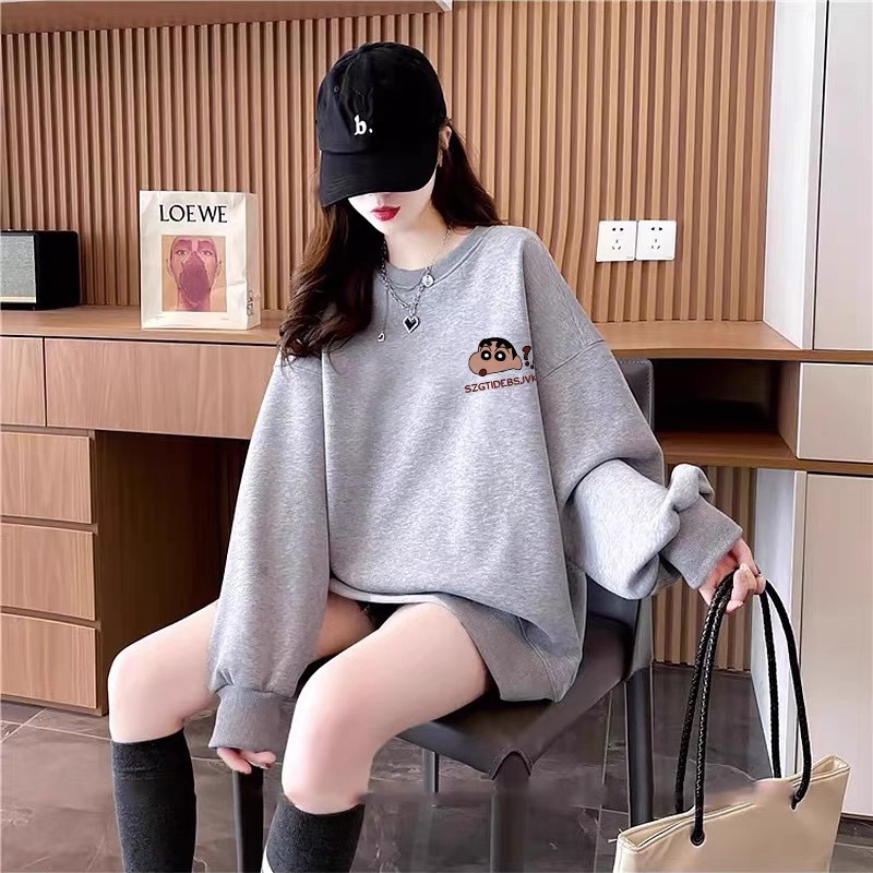 現貨代發跨境臺灣外貿2025秋冬新款加厚抓絨衛衣蠟筆小新上衣女详情8