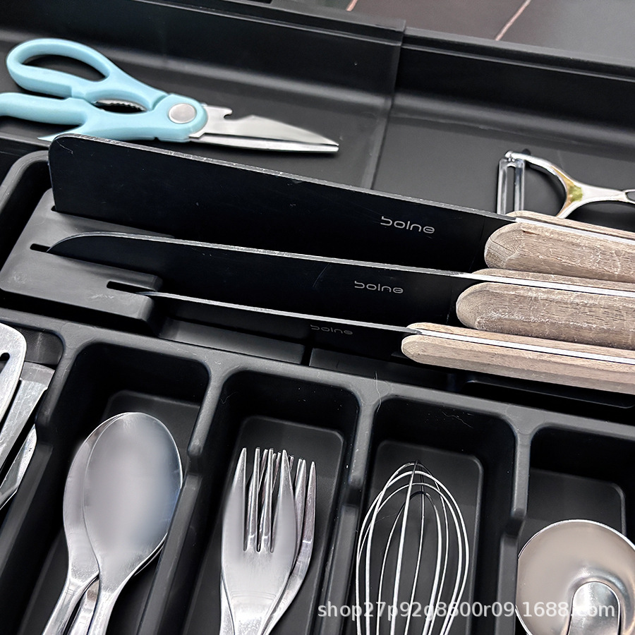 厨房餐具分格收纳盒可伸缩刀叉分类整理盒四向伸缩抽屉式餐具盒详情6