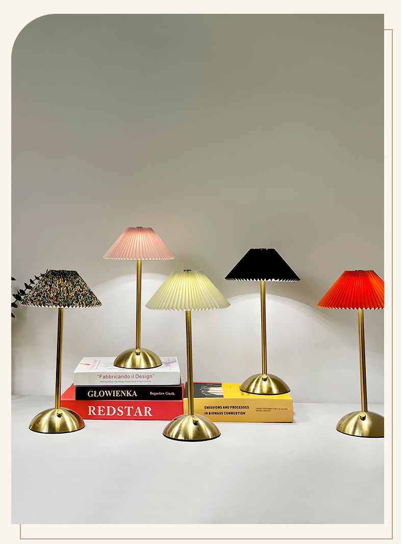 Modern and simple pleated fabric metal table lamp, cross-border bedroom bedside ambient light, rechargeable touch night light pic 9