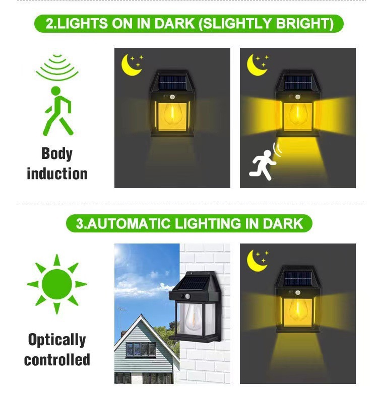 Outdoor solar small house lamp, induction tungsten filament warm light wall lamp, courtyard villa garden waterproof house wall lamp pic 5