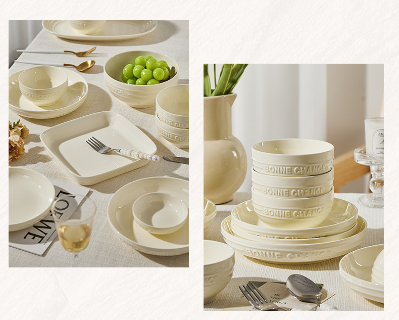 New high-end French cream-style tableware with underglaze color, high appearance level, rice bowl, vegetable plate, bowl and chopsticks set bowl for home use pic 26