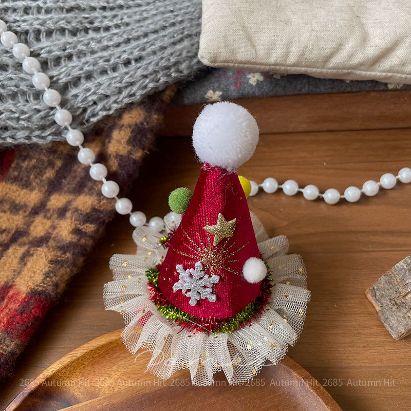 New Korean-style Christmas-themed fabric handcrafted hair clips for children, cute side clips, versatile hair accessories, girl clips, Christmas fun hair clips, Christmas hats, deer shaped plush mesh decorations, festive and joyous girl headwear pic 7