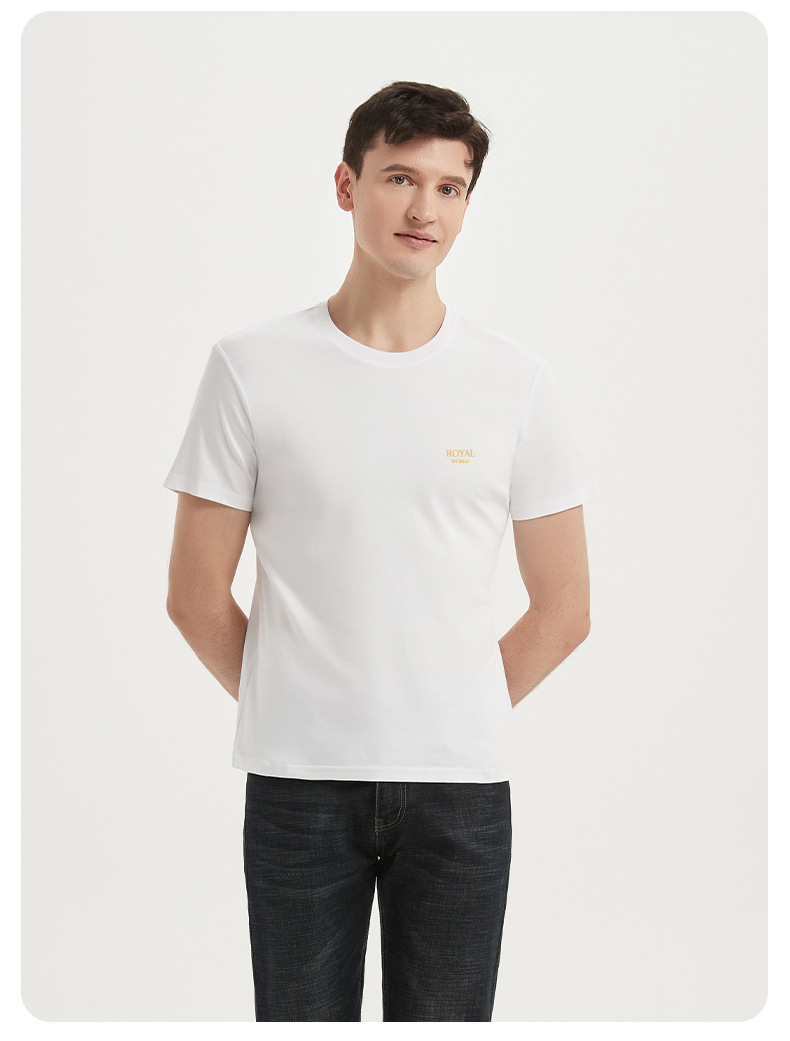 夏季男士丝光棉50支纯棉短袖T恤男休闲宽松百搭男士白色半袖上衣详情12