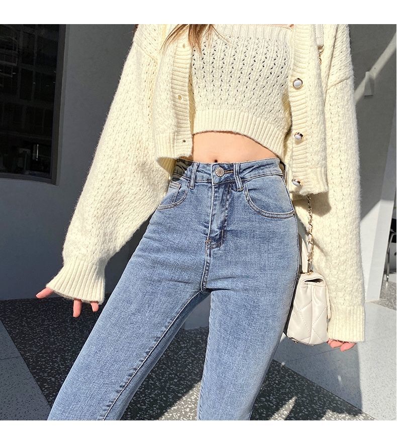 牛仔裤女2021新款春秋韩版高腰修身显瘦显高紧身九分网红小脚裤潮详情10