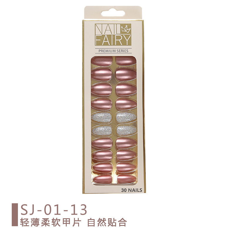 Cross-border new product: Metallic color reusable nail art pieces, 24-piece box set, fake nail finished nail art patches pic 7