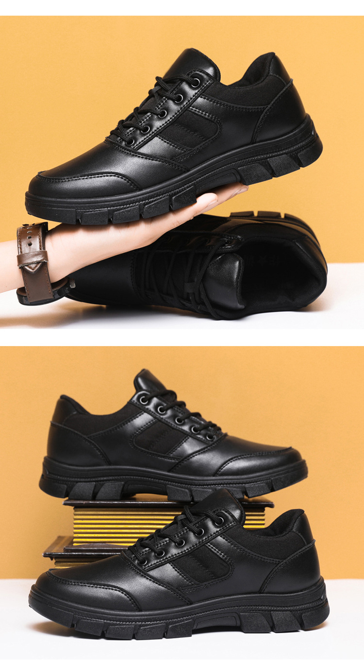 春秋黑色作训男鞋户外运动训练皮鞋低帮工装执勤鞋软底巡逻保安鞋详情15