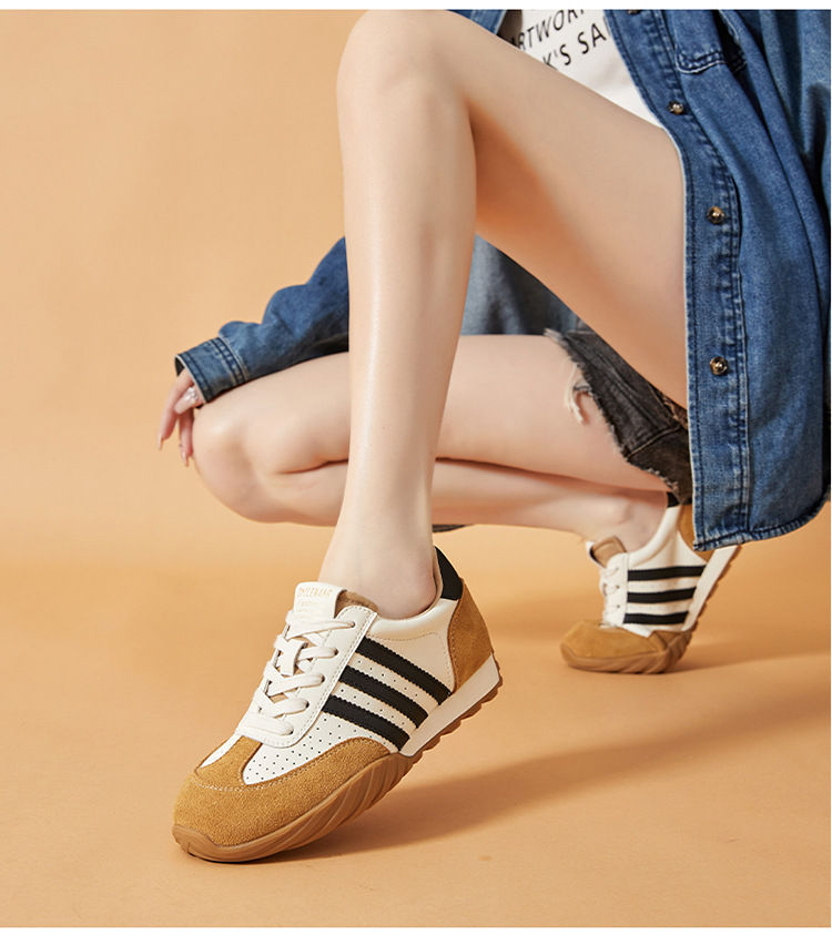 蜜蜂一狼旗舰店高端秋季德训女鞋休闲真皮运动阿甘鞋透气女士潮鞋详情20