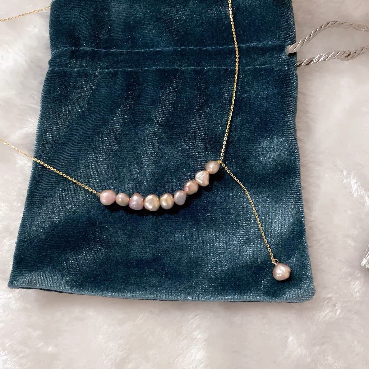 钛钢巴洛克紫罗兰色淡水珍珠项链气质网红设计感不规则珍珠锁骨链详情7