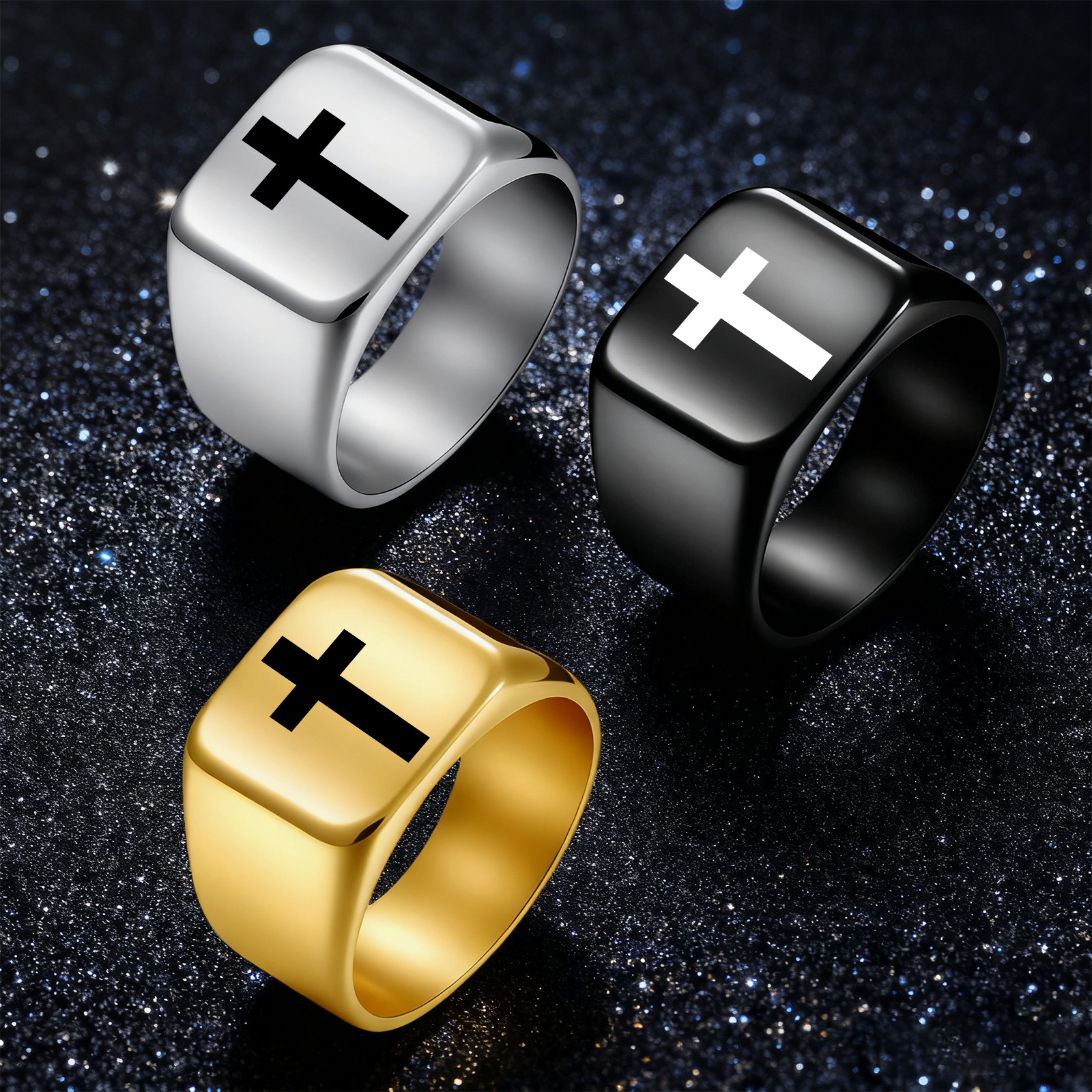 304 stainless steel ring, personalized punk seal design jewelry, hip-hop cross ring, cross-border European and American jewelry pic 5