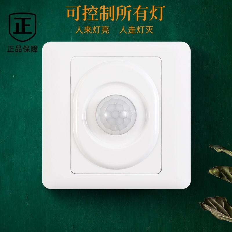 86型人体感应开关面板200W大功率led灯红外线智能带光控楼道延时详情1