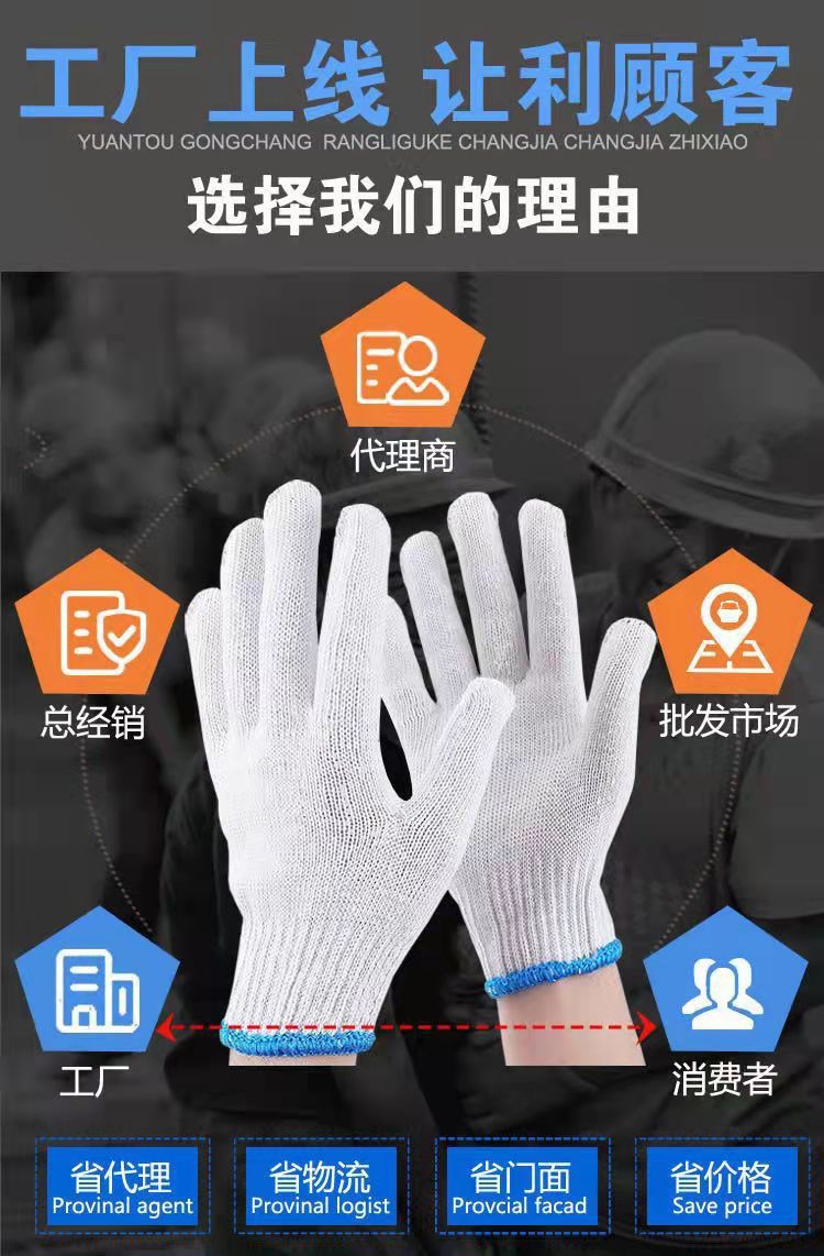 Wholesale labor protection gloves made of wear-resistant white nylon and thickened anti-slip cotton thread for male car repair workers at construction sites pic 3