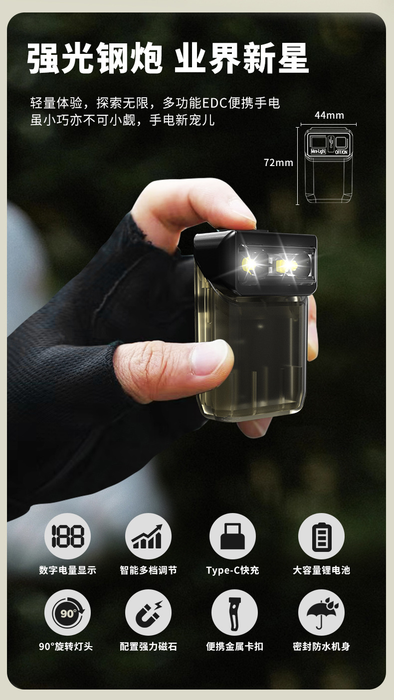 Headlamps: Rotatable head work light, mini maintenance warning, portable light, emergency night light, magnetic keychain light pic 2