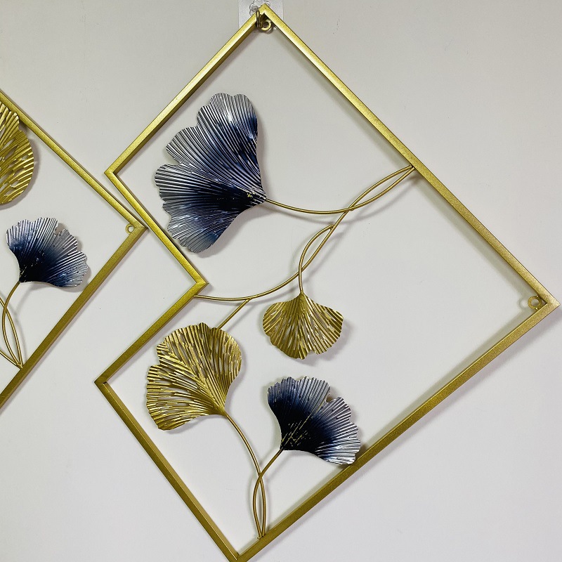 现代简约铁艺金属墙面挂画立体三联组合壁挂跨境热销装饰品银杏叶详情15