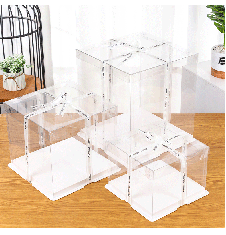 Wholesale of 4/6/8/10/12-inch three-in-one fully transparent birthday cake boxes and double-layer raised baking packaging boxes pic 14