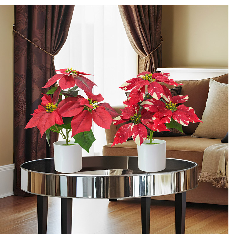 Cross-border new faux Christmas flower potted plants, golden desktop ornaments, home decoration 3D printed poinsettias faux flowers pic 6