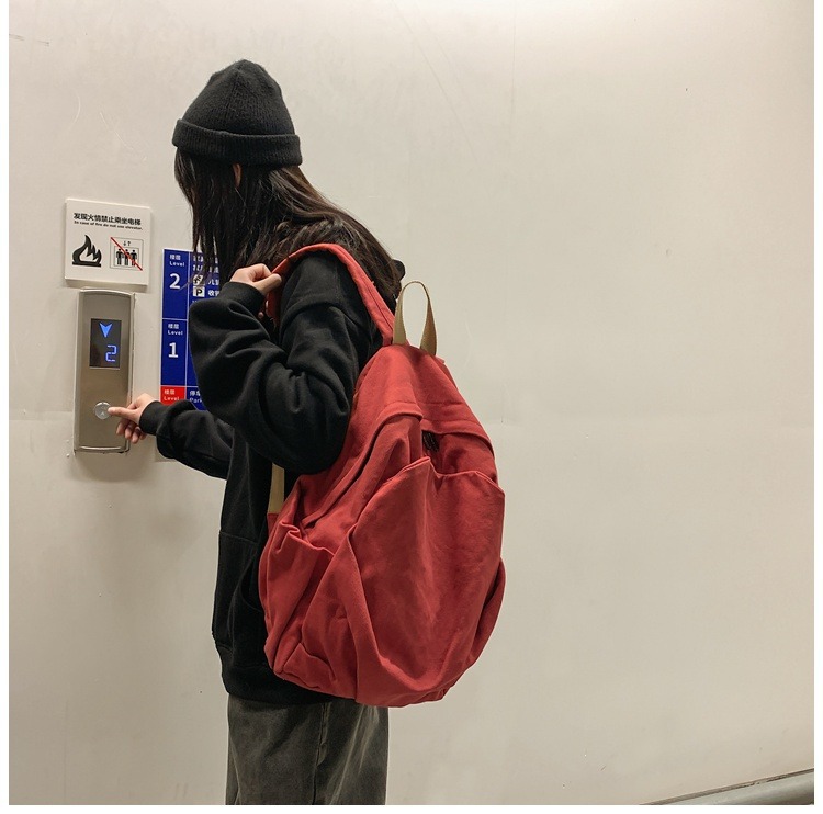 书包女休闲复古耐磨帆布双肩包男女日系大学生简约百搭旅行背包男详情29