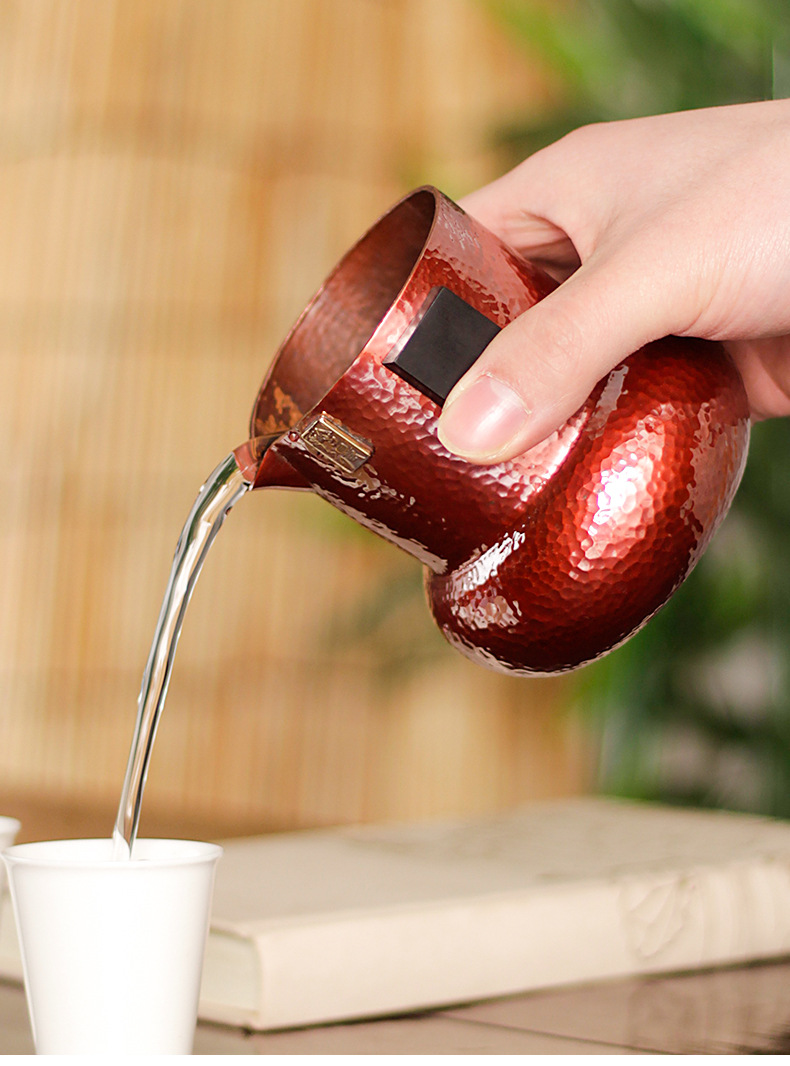 Hand-held wooden handle fair cup, retro purple copper Gongfu tea dispenser, handcrafted tea sea, tea ceremony accessories, large quantity and favorable price pic 13