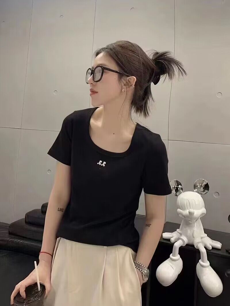 短袖t恤女2024夏季新款螺纹正肩设计感小众刺绣内搭洋气打底半袖详情3