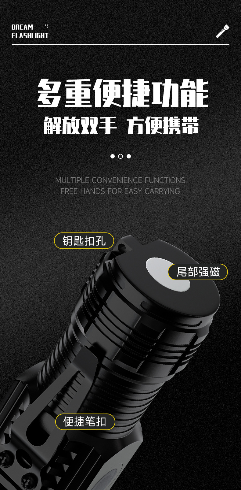 Outdoor three-eye flashlight, rechargeable with strong light, ultra-bright outdoor long-range shooting, small mini portable home flashlight pic 9