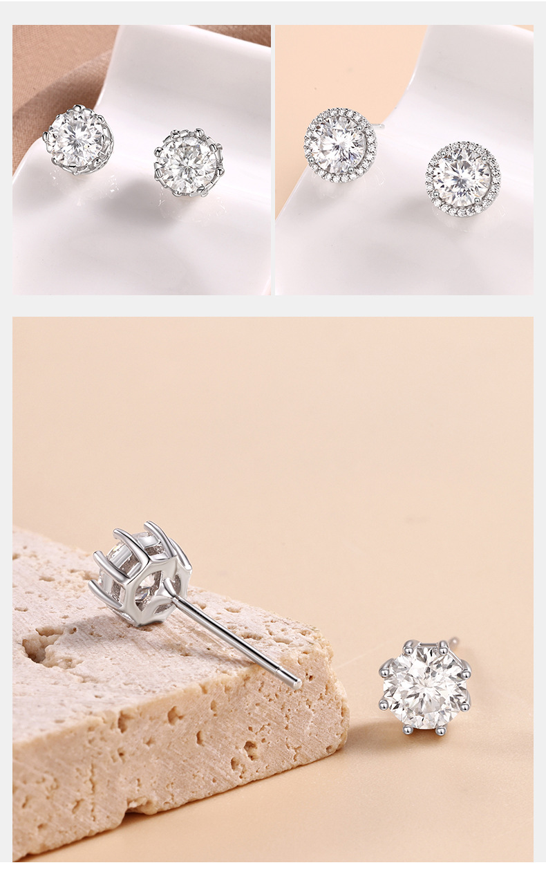 s925纯银耳钉女莫桑石耳钉1克拉莫桑耳钉时尚耳饰气质高级感耳环详情5