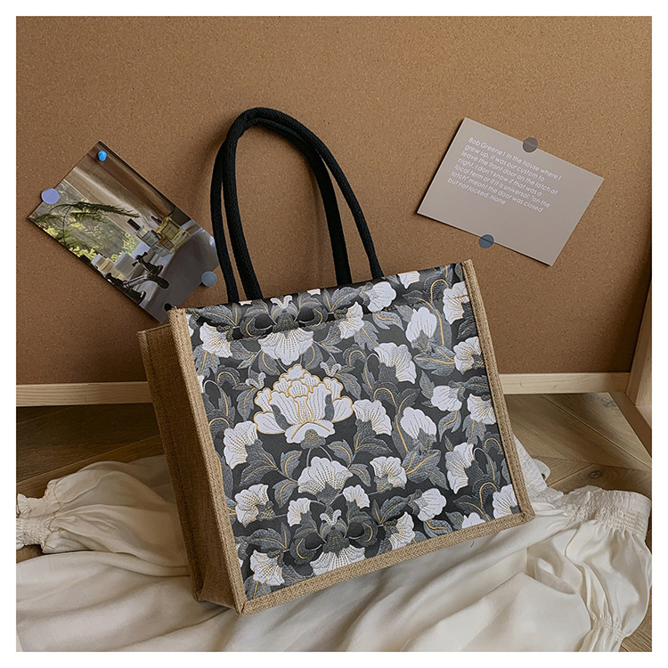 韩版文艺女包新款潮高颜值大容量棉麻时尚上班通勤手提袋便当包包详情48