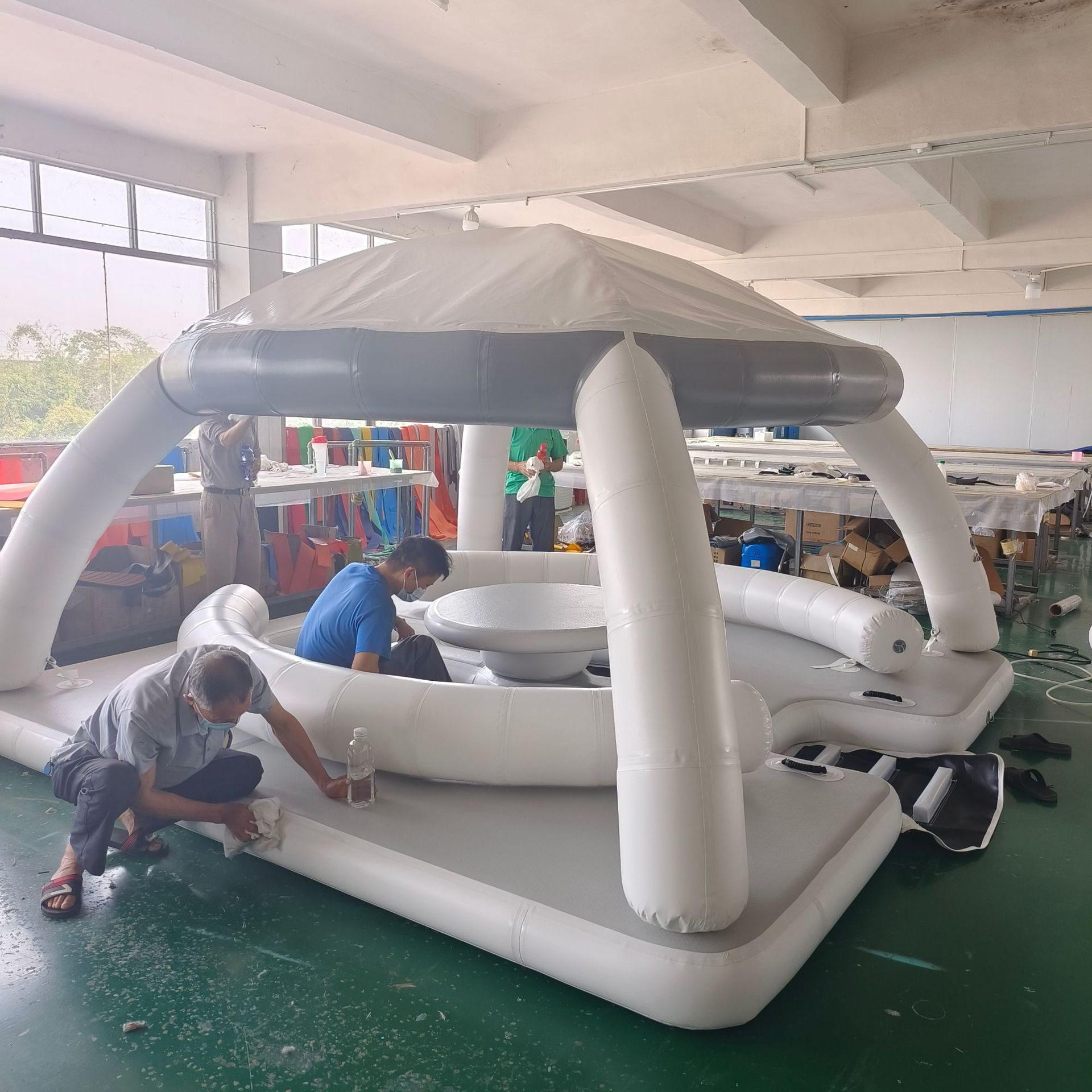 海上充气亭子漂浮沙发遮阳帐篷躺椅水上停靠浮台拉丝气垫水上浮排详情16