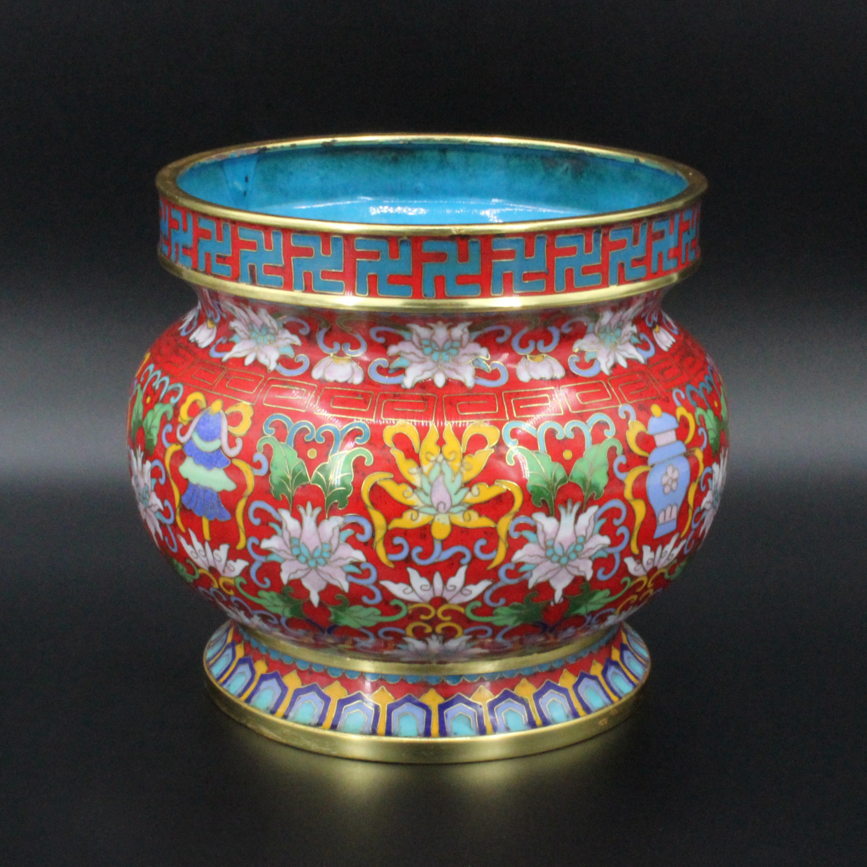 Beijing Cloisonne vintage collectibles traditional copper body cloisonne enamel polished 8-inch auspicious eight-treasure incense burner pic 5