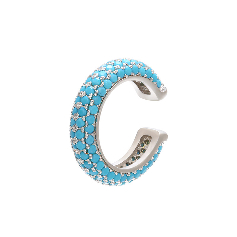 Beaded buckle jewelry, micro-inlaid color diamond ear bone clip, color zirconium simple style ear clip earrings, copper 18K gold-plated VE131 pic 9