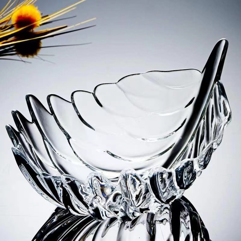 Large Nordic-style crystal glass fruit plate, snack plate, home living room fruit plate, feather fruit pit, candy plate pic 2