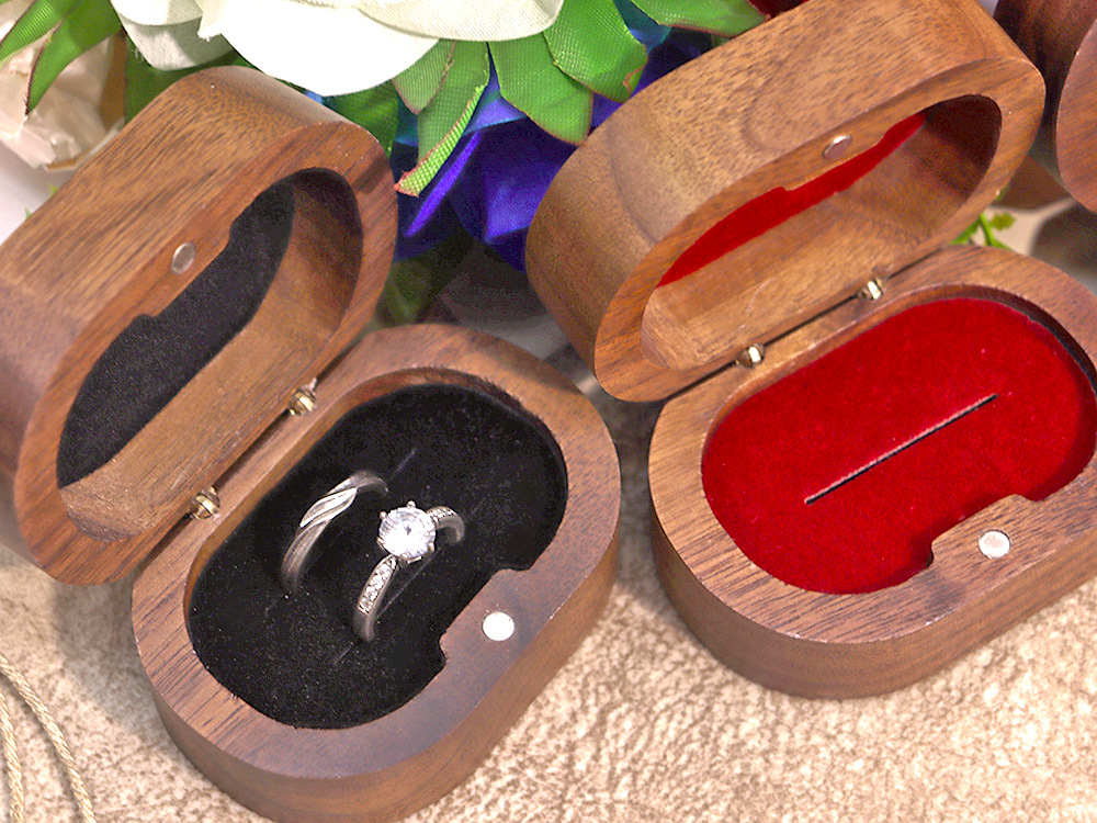 大椭圆黑胡桃木求婚戒指盒复古对戒盒珠宝首饰雕刻收纳包装礼盒女详情9