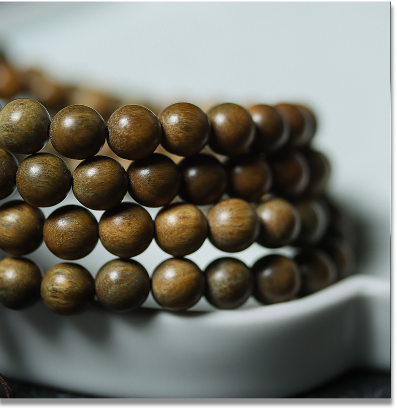 Natural green sandalwood 108-bead Buddhist prayer beads bracelet for men and women, 0.8 bracelet, ethnic ancient style, hand-held pic 5